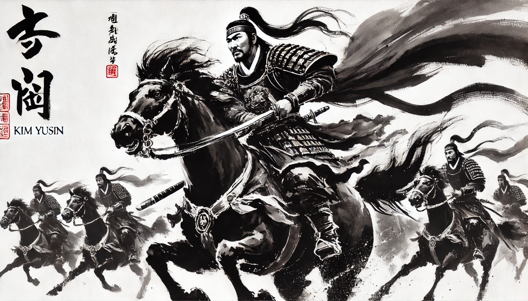 general kim yusin black and white brush painting horse