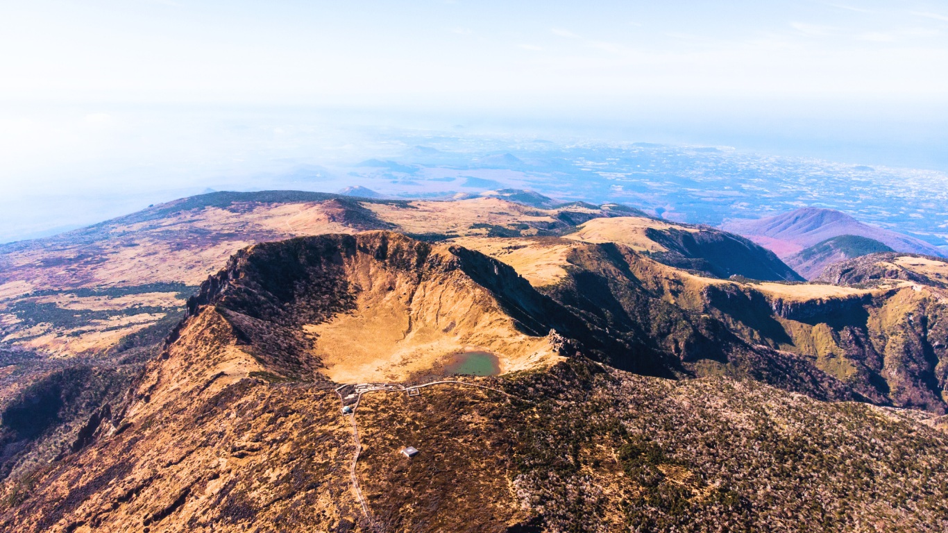 hallasan mountain crater jeju island aerial