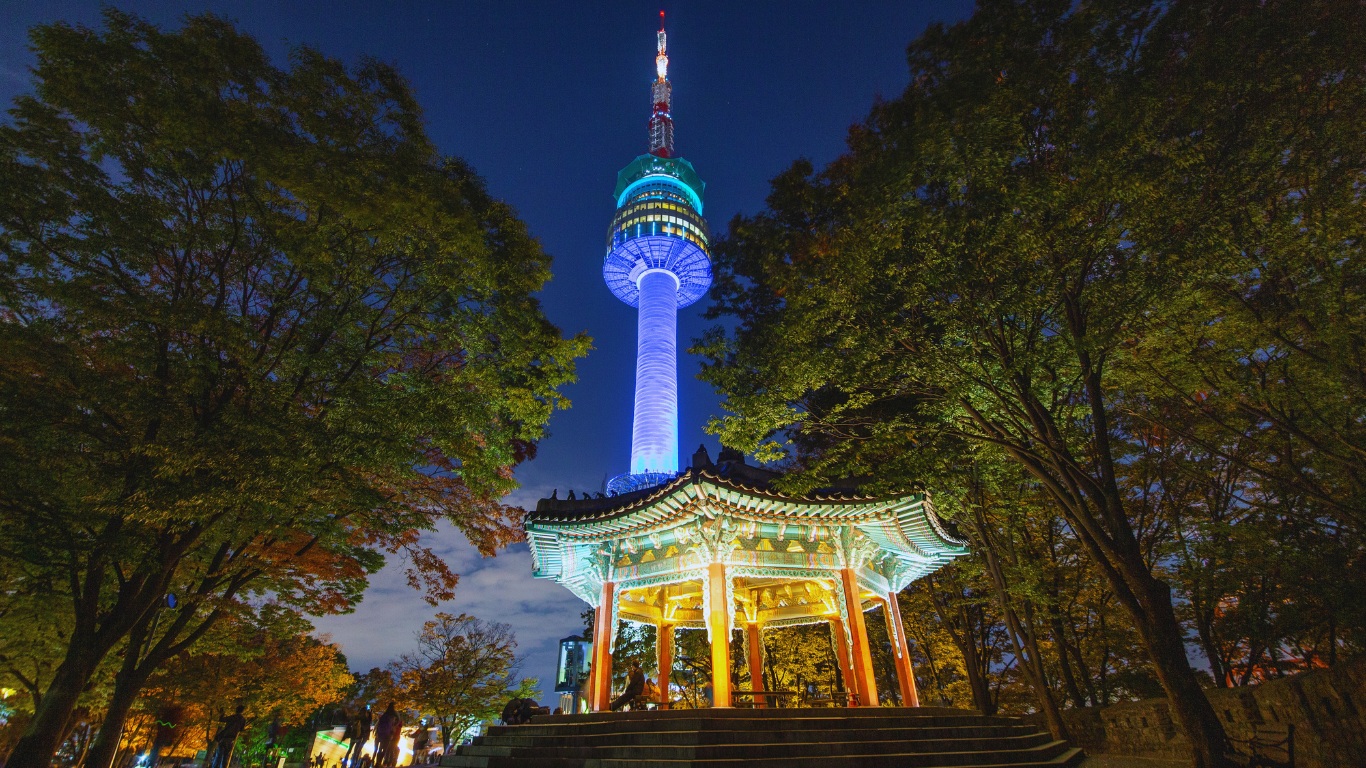 n-seoul tower namsan mountain evening